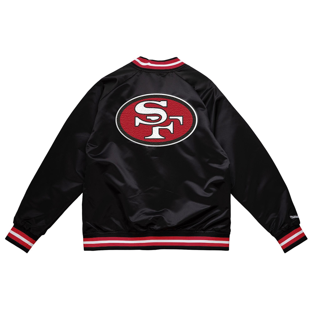 Mitchell & Ness San Francisco 49ers Double Clutch Lightweight Satin Jacket-Black/Red product image 2, provided for visual