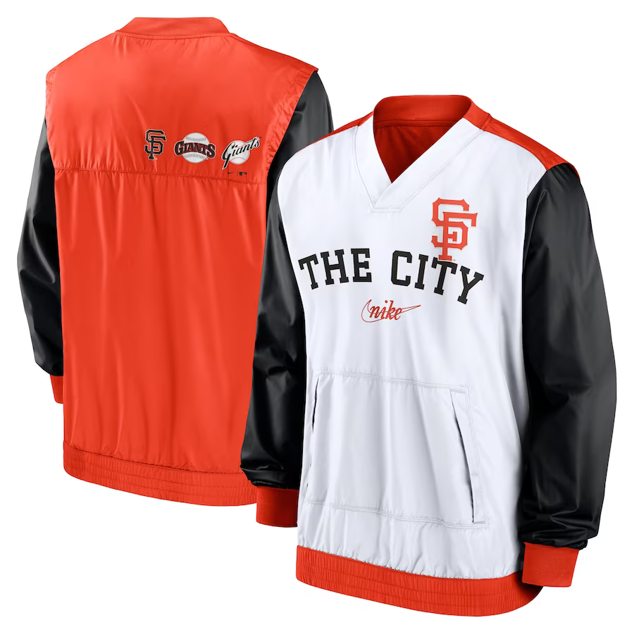 Nike San Francisco Giants Rewind Warmup V-Neck Pullover Jacket - White/Orange product image 3, provided for visual reference