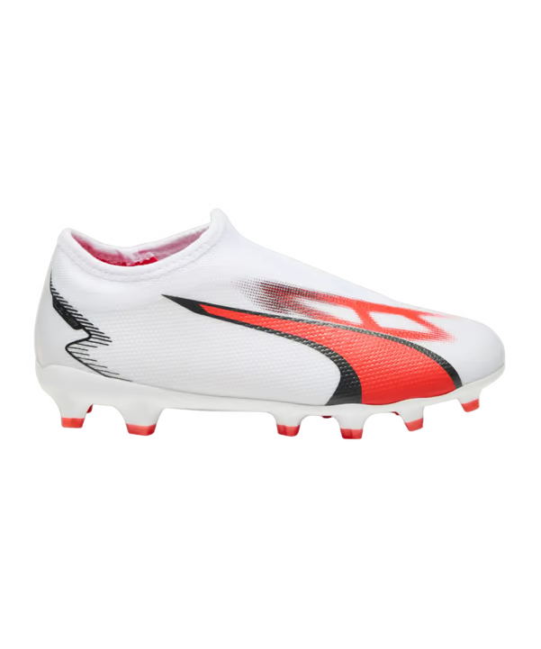 Puma Kid's Ultra Match LL FG/AG-White-Black-Fire Orchid product image 1, provided for visual reference and product detail