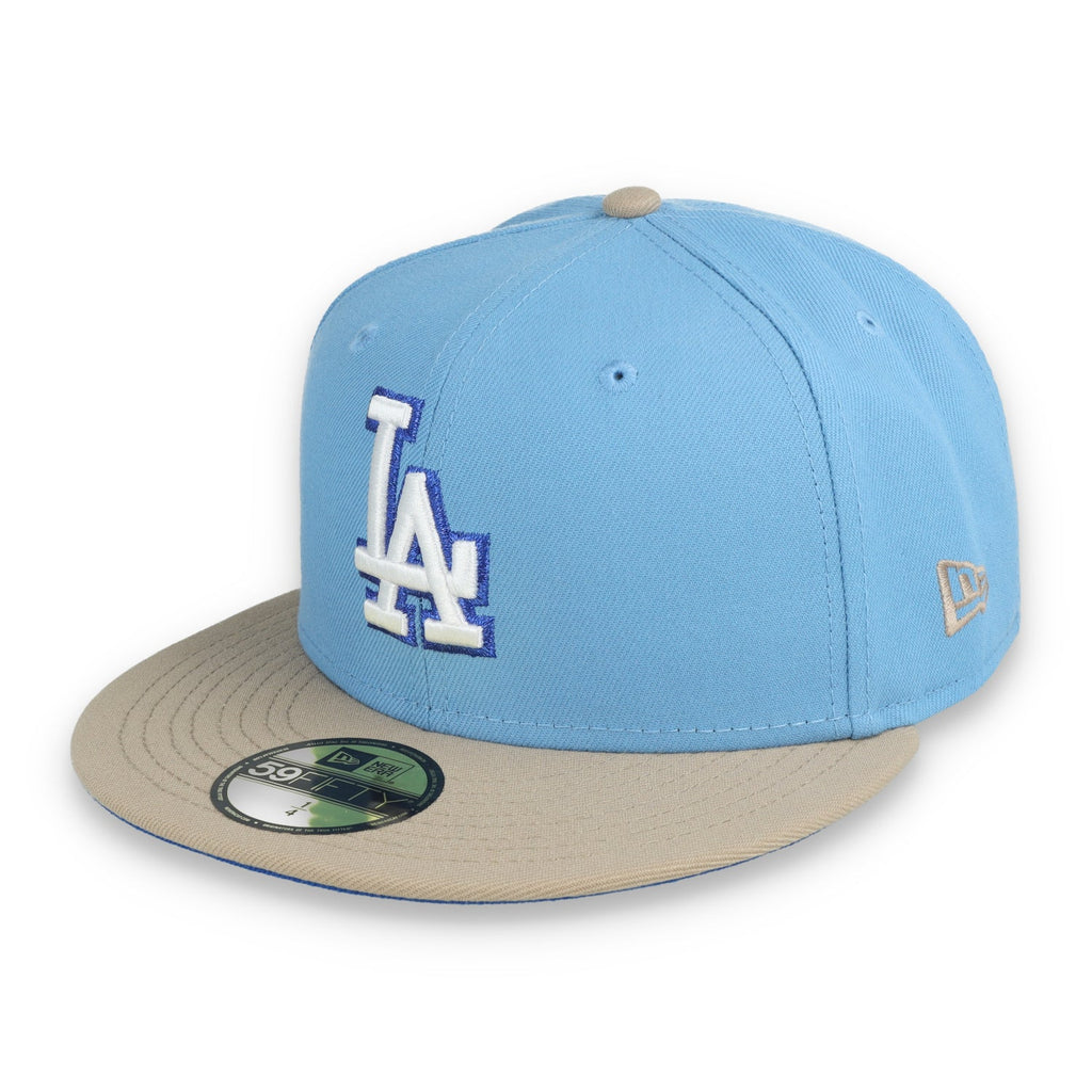 New Era Los Angeles Dodgers 50th Anniversary Side Patch 59FIFTY Fitted Hat-Sky Blue/Camel product image 3, provided for