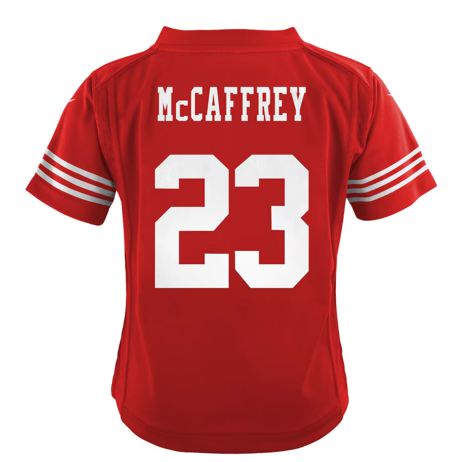 Toddler Nike Christian McCaffrey Scarlet San Francisco 49ers Game Jersey product image 2, provided for visual reference and
