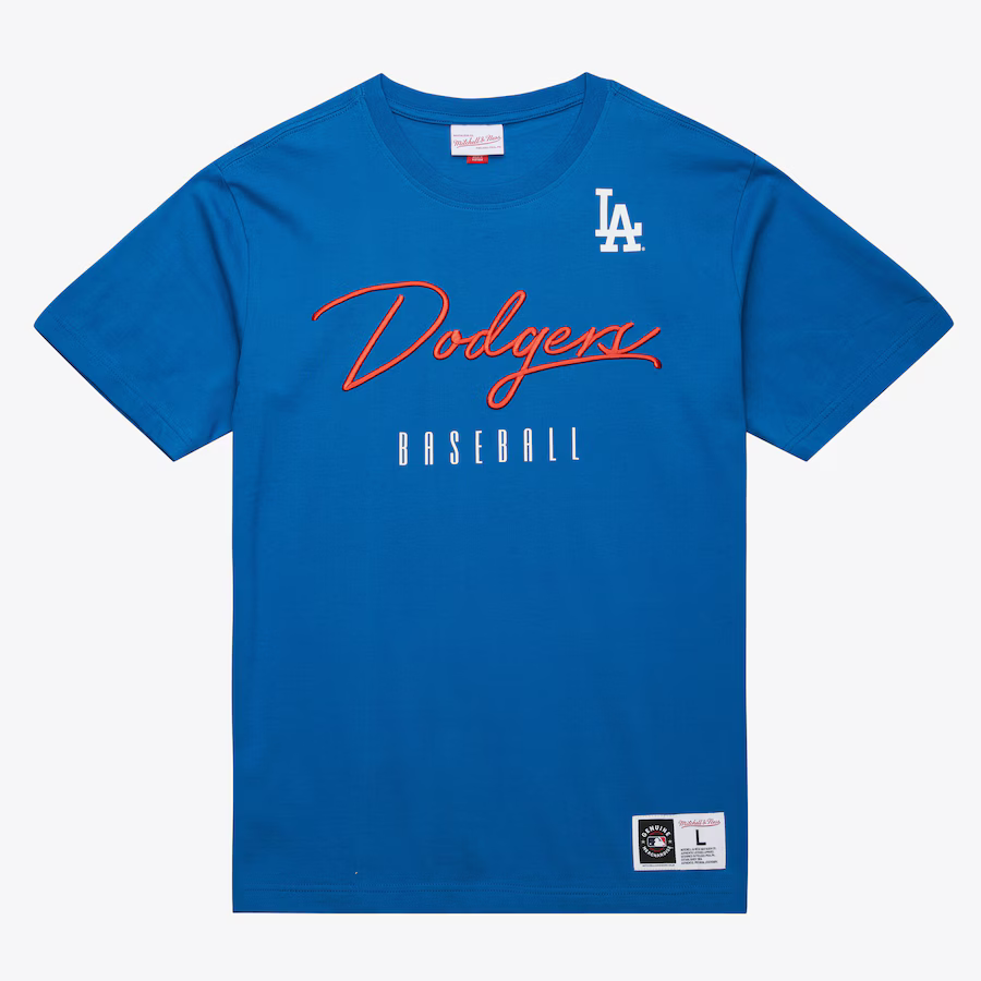 Mitchell and Ness Los Angeles Dodgers Blue Training Day Premium Short Sleeve Fashion T Shirt product image 1, provided for