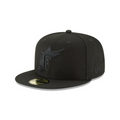 New Era Florida Marlins 59FIFTY Fitted Hat- BLACK ON BLACK product image 1, provided for visual reference and product detail