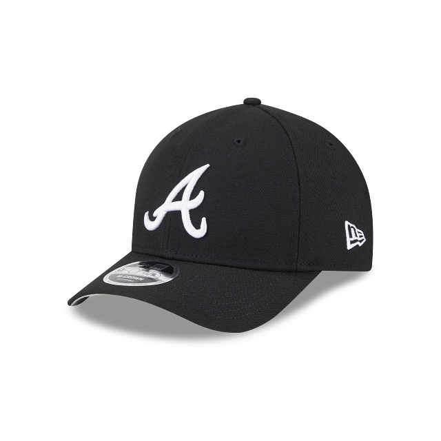 New Era Atlanta Braves Logo Essentials M-Crown A Frame 9FORTY Adjustable Hat-BLACK/WHITE product image 1, provided for