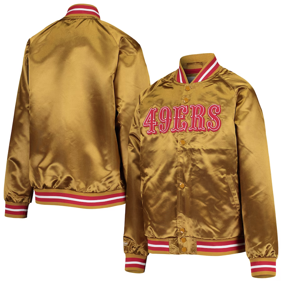 Mitchell & Ness Toddler San Francisco 49ers Lightweight Satin Raglan Full-Snap Jacket-Gold product image 3, provided for
