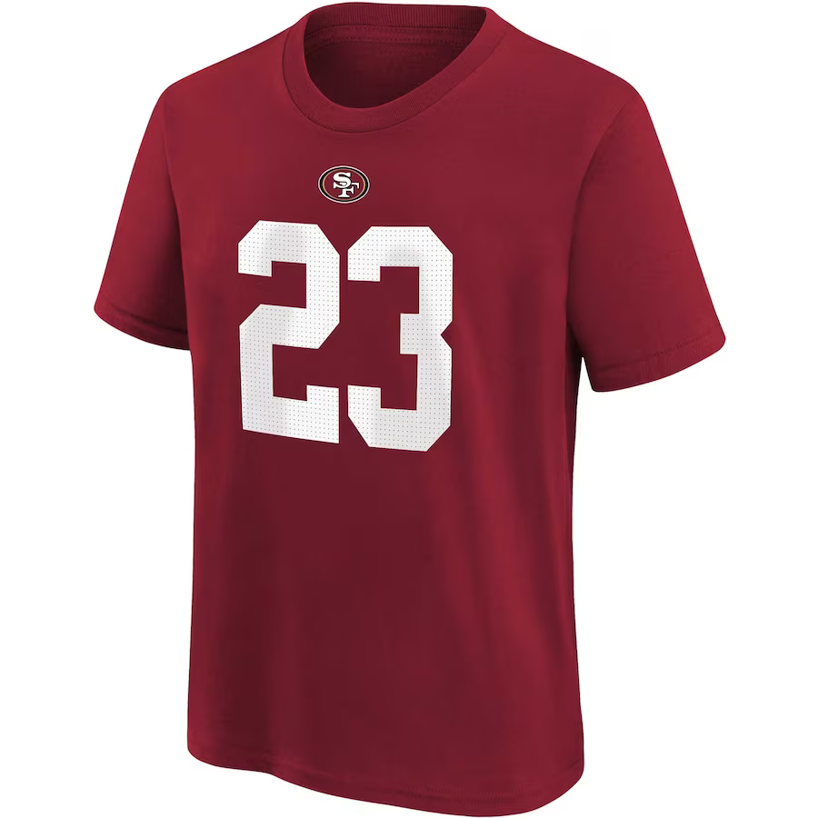 Nike Youth Christian McCaffrey San Francisco 49ers Name and Number T-shirt product image 1, provided for visual reference