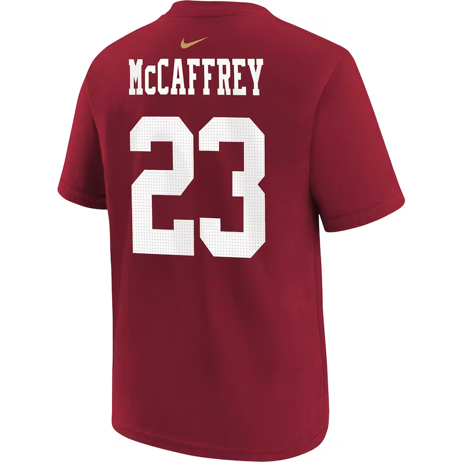Nike Youth Christian McCaffrey San Francisco 49ers Name and Number T-shirt product image 2, provided for visual reference